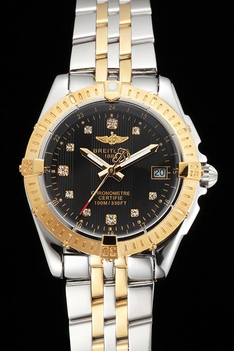 Breitling Colt Lady Black Dial Diamond Hour Marks Gold Bezel Stainless Steel Case Two Tone Bracelet new122892