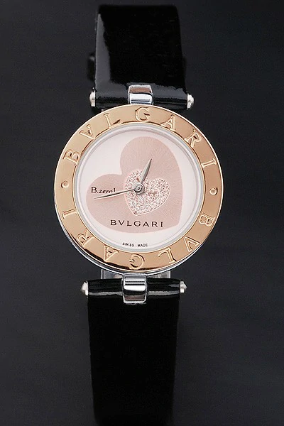 Bvlgari B.ZERO1 25mm White Dial Stainless Steel Case Gold Bezel Black Leather Bracelet new2791