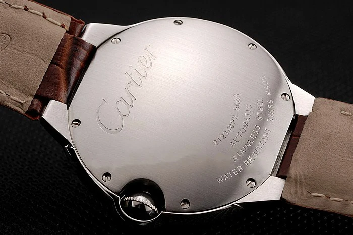 Cartier Ballon Bleu 46 MM Diamond Dial Diamond Case Brown Leather Bracelet new124513
