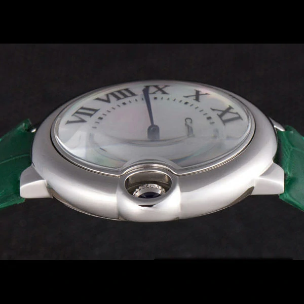 Cartier Ballon Bleu Silver Bezel with Pearl Dial Green Leather Band new59642