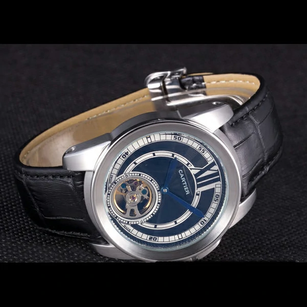 Cartier Calibre Flying Tourbillon Black Dial Stainless Steel Case Black Leather Bracelet new58102