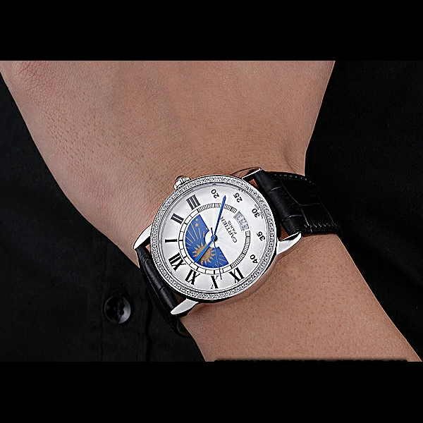 Cartier Moonphase Stainless Steel Diamond Case White Dial new60084