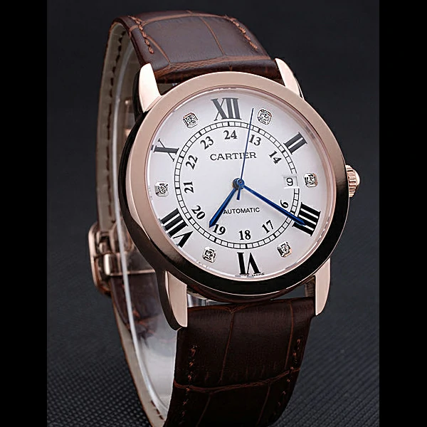 Cartier Ronde Louis Gold Case White Dial Roman and Diamond Numerals new60097