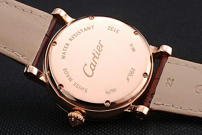 Cartier Rotonde Brown Dial Gold Case With Jewels Brown Leather Strap new120732