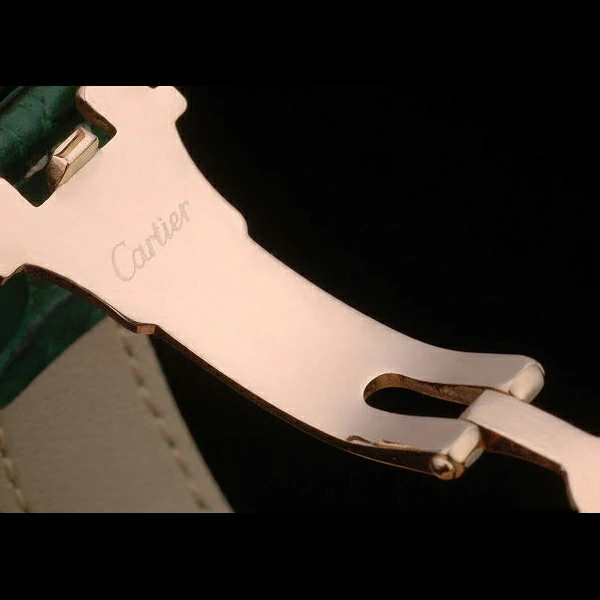 Cartier Tank Anglaise White Tortoise Dial Diamonds Gold Case Green Leather Bracelet new59166