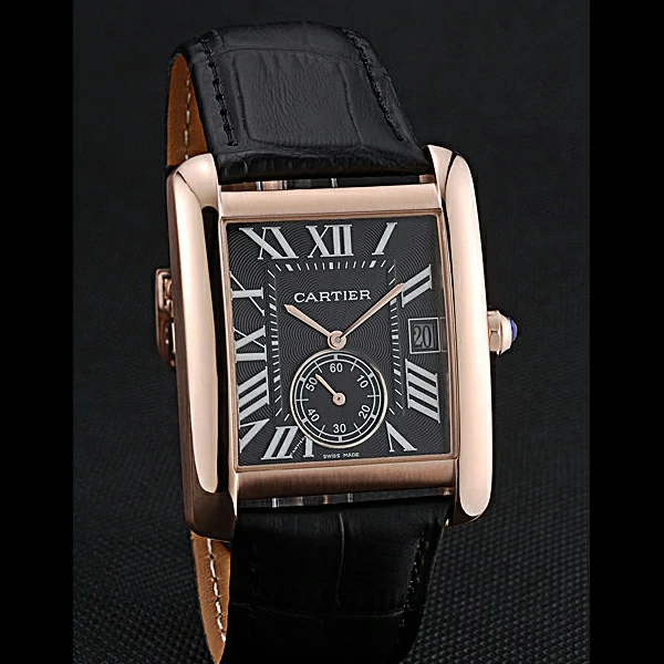 Cartier Tank MC Black Dial Gold Case Black Leather Strap new60469
