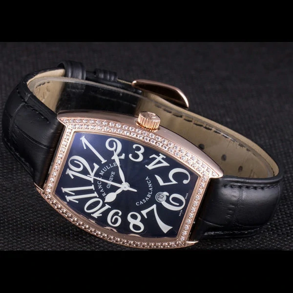 Franck Muller Casablanca Black Croco Leather Band Crystal Encrusted Bezel new59732