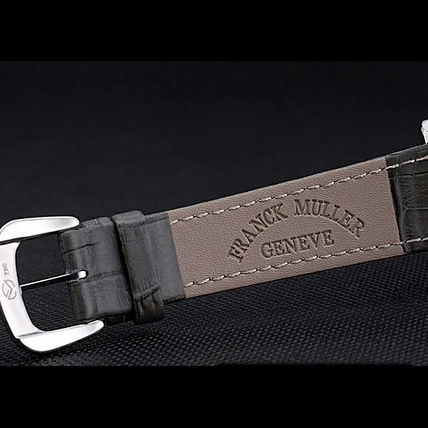 Franck Muller Long Island Classic Gold Dial Silver Case Black Leather Band new60261
