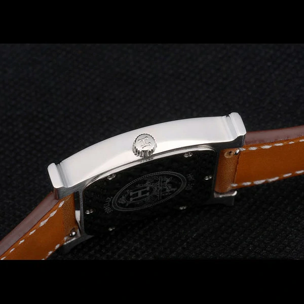 Hermes Heure H Stainless Steel Polished Bezel Tan Leather Strap White Dial new59195