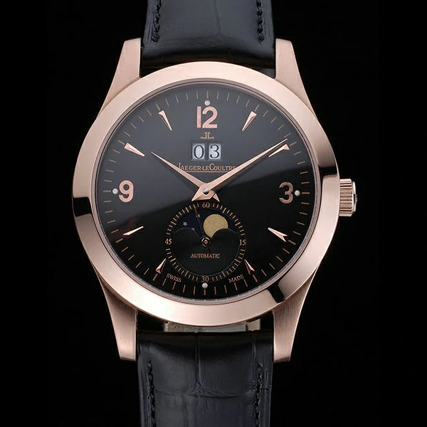 Jaeger LeCoultre Master Black Dial Black Leather Band Stainless Steel Bezel new59983