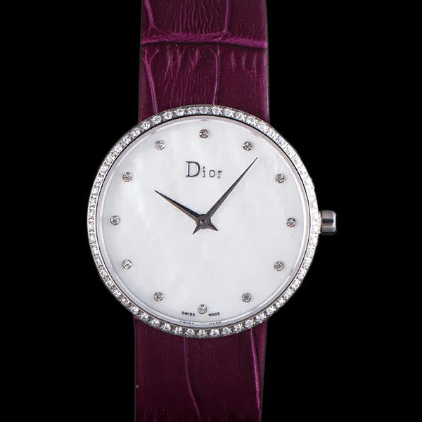 La D de Dior Purple Leather Strap with White Dial new59606