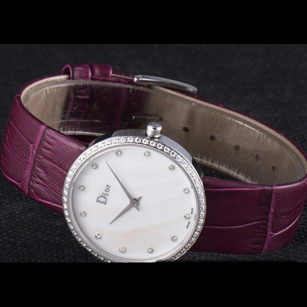 La D de Dior Purple Leather Strap with White Dial new59606