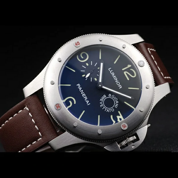 Panerai Luminor Brushed Stainless Steel Case Black Dial Dark Brown Leather Strap new58214