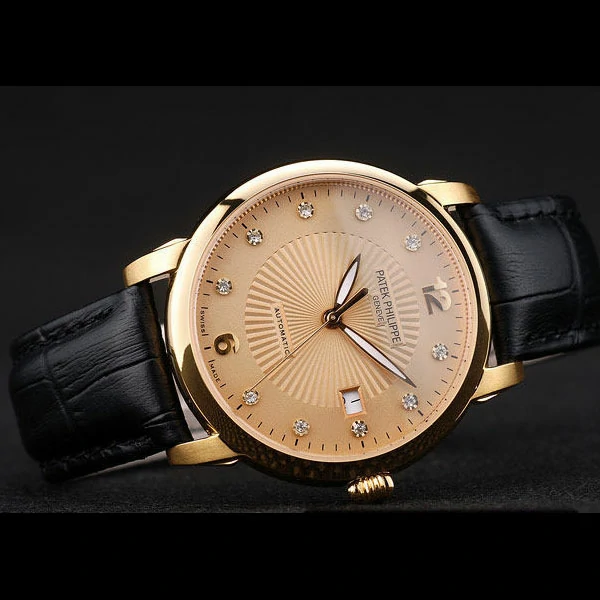 Patek Philippe Calatrava Polished Bezel Orange Dial Black Leather Strap new59008