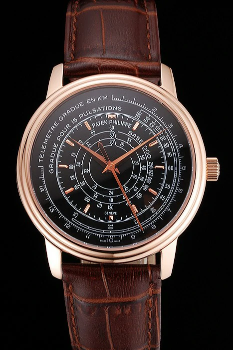 Patek Philippe Multi Scale Black Dial Rose Gold Case Brown Leather Strap new122983