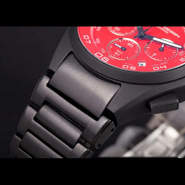 Porsche Dashboard Black Stainless Steel Strap Red Dial new59282