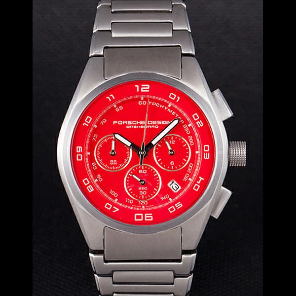 Porsche Dashboard Polished Stainless Steel Strap Red Dial new59284