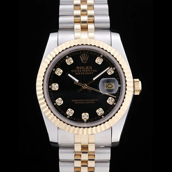 Rolex Datejust Black Dial Diamonds Ribbed Bezel new58634