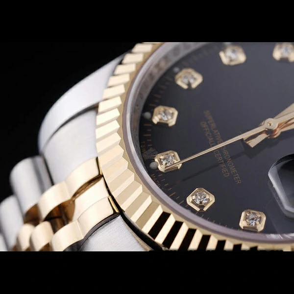 Rolex Datejust Black Dial Diamonds Ribbed Bezel new58634