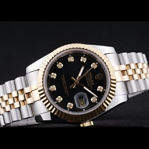 Rolex Datejust Black Dial Diamonds Ribbed Bezel new58634