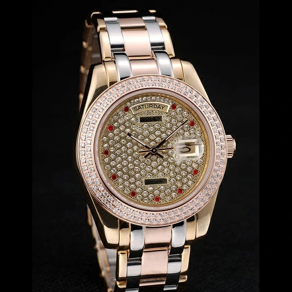 Rolex DayDate Diamond Plated Gold Dial Triple Colored Bracelet new58937
