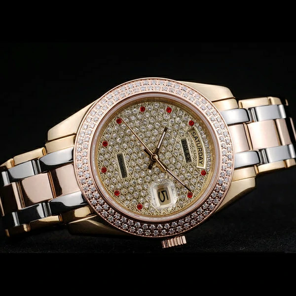 Rolex DayDate Diamond Plated Gold Dial Triple Colored Bracelet new58937