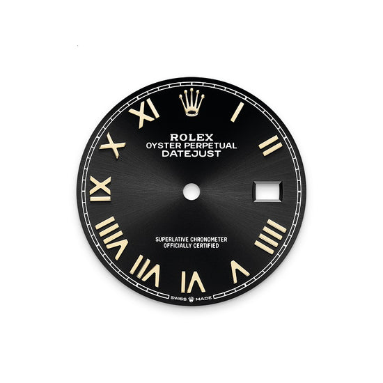 Rolex Replica Watch Datejust 36, Oystersteel and 18k Yellow Gold, Bright black Roman sunray dial, Domed Jubilee, 126203-0055