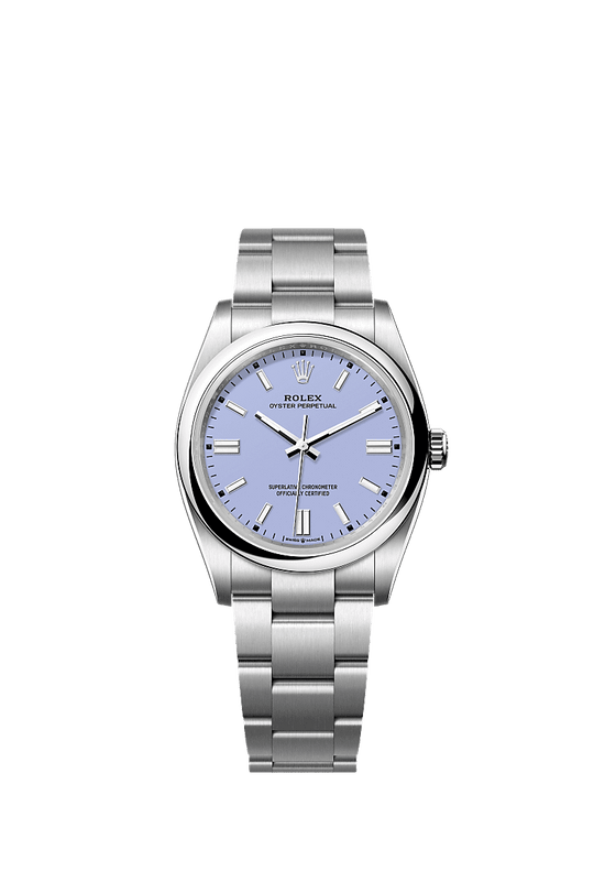 Rolex Replica Watch Oyster Perpetual, Oystersteel 36mm, Lavender dial, Domed Oyster, 126000-0013