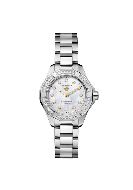 TAG Heuer Aquaracer Professional 100 Solargraph, Stainless Steel and Diamonds set, Solar Quartz, 28 mm, WBP141J.BA0049