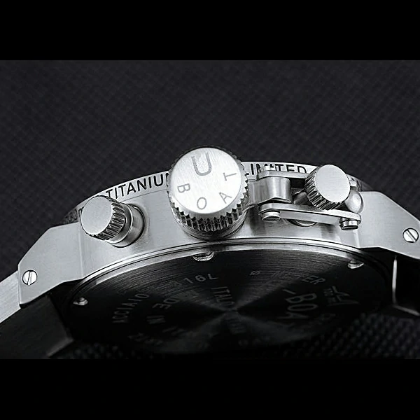 U Boat Italo Fontana Black Carbon Dial Blue Hour Marks Stainless Steel Case Rubber Bracelet new60634